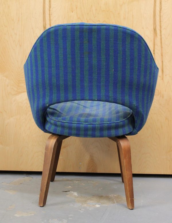 photo of back of blue striped fabric Saarinen 1971 arm chair