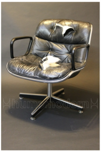 Knoll Pollock Chair with distressed and torn black leather