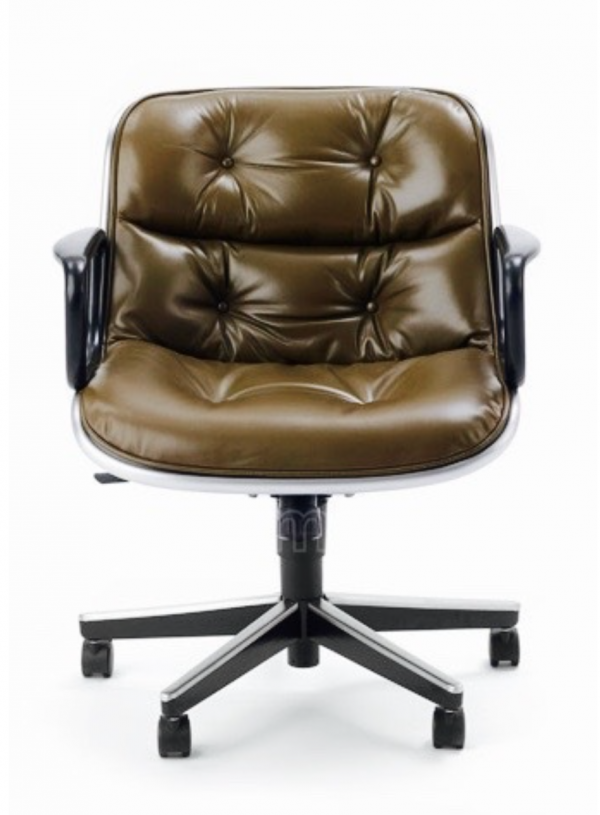 Knoll Pollock Office Chair with dark brown leather and black arm rests