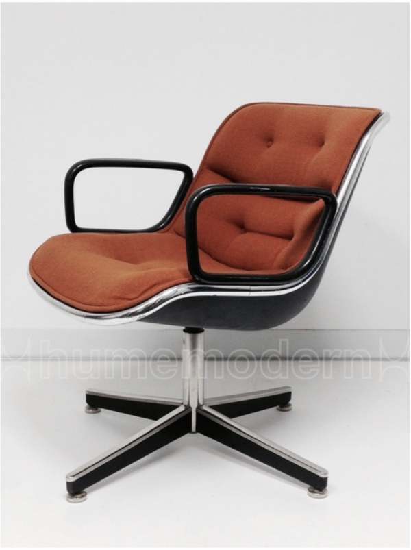 Knoll Pollock classic office chair with brown fabric and black metal arm rests