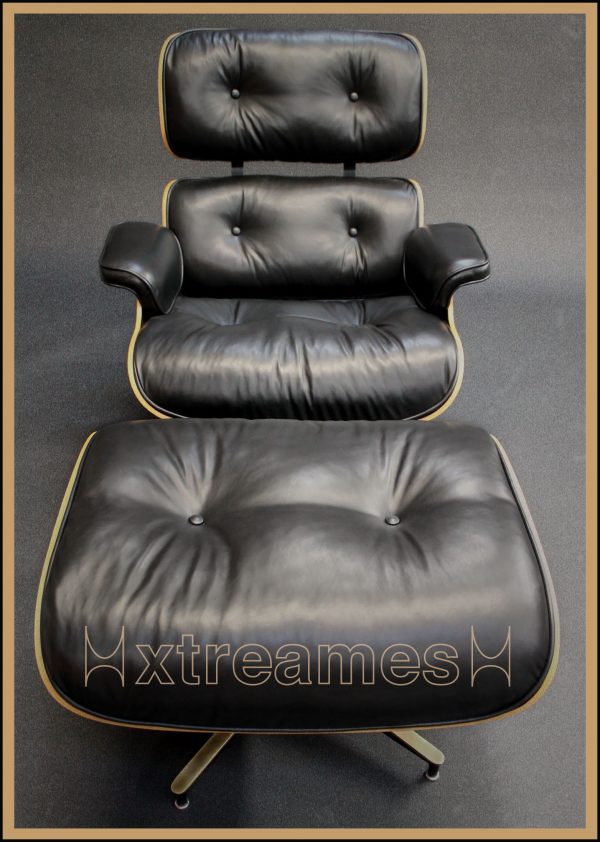 black leather Eames Lounge and Ottoman