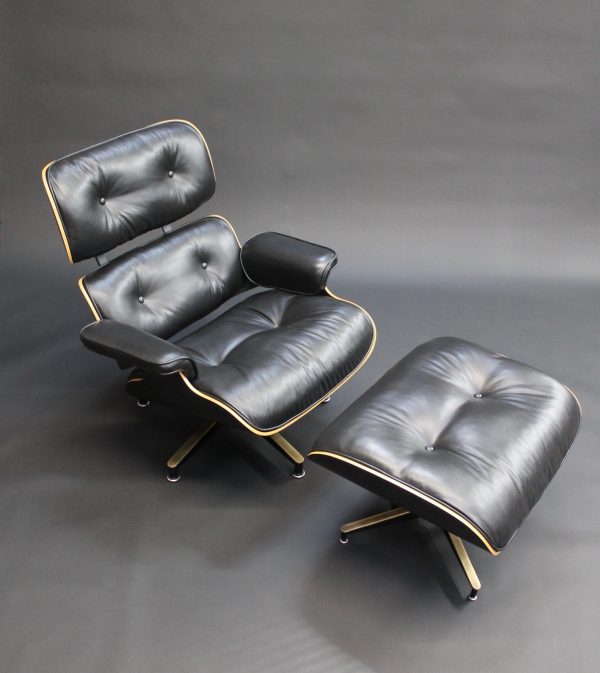 black leather Eames Lounge and Ottoman
