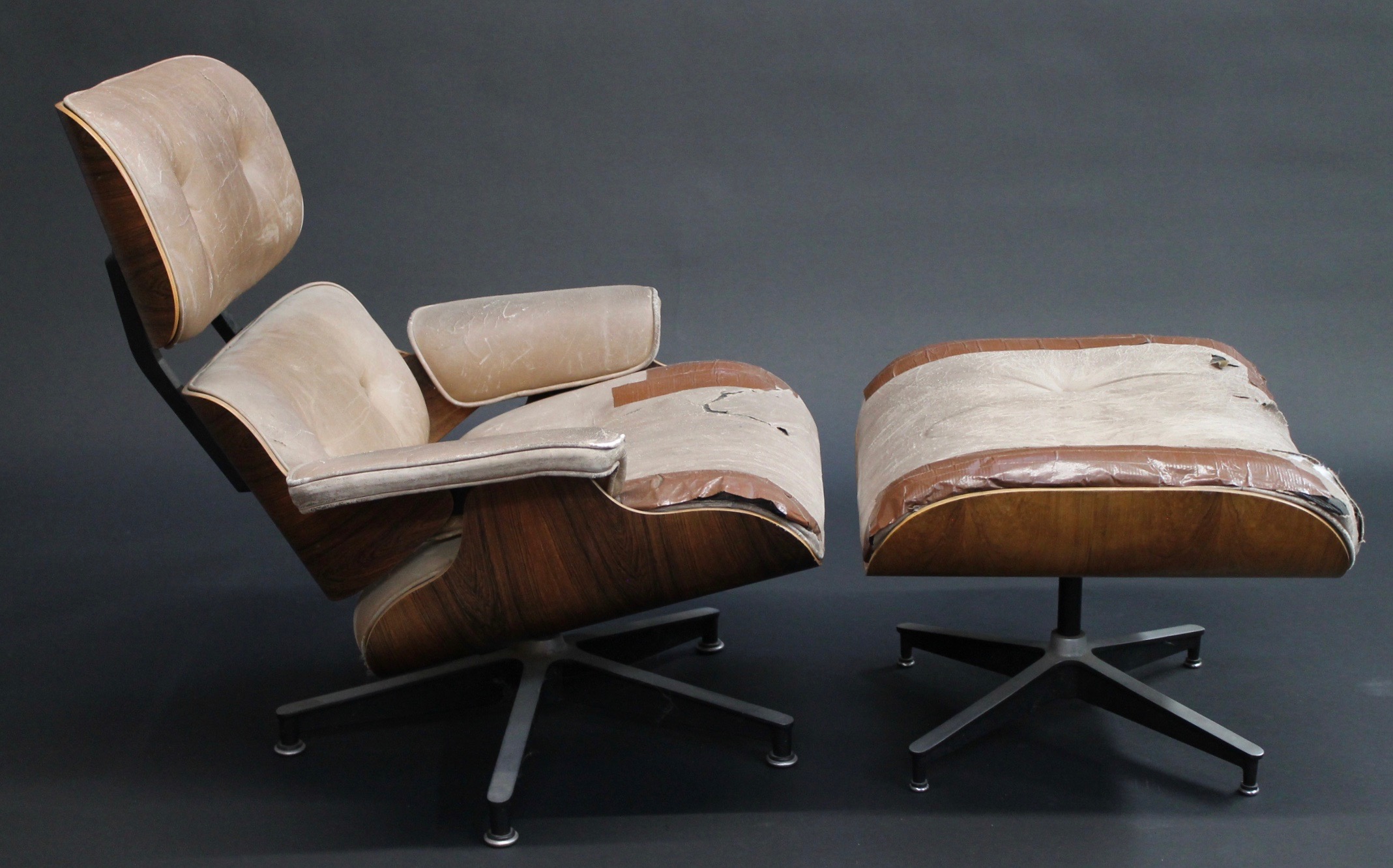 repair restoration eames project lounge chair eames lounge and ottoman side view photo