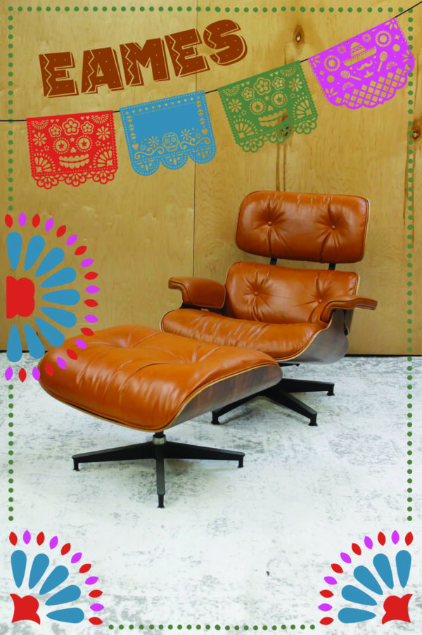 photo of Eames tan leather lounge chair and ottoman