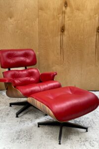 photo of Eames red leather lounge chair and ottoman